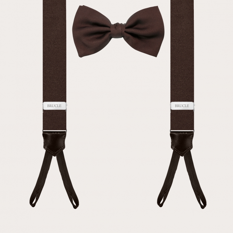 Bretelles fines avec boutonnières et nœud papillon en soie marron