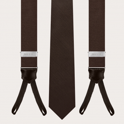 Hosenträger mit Knopflöchern und Krawatte aus brauner Seide