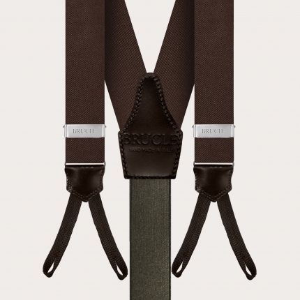 Bretelles avec boutonnières et cravate en soie marron