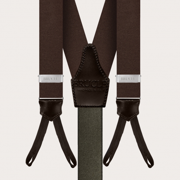 BRUCLE Suspenders with buttonholes and tie in brown silk