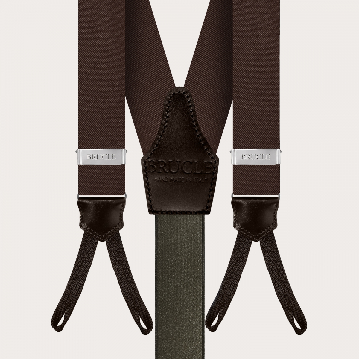 BRUCLE Suspenders with buttonholes and tie in brown silk