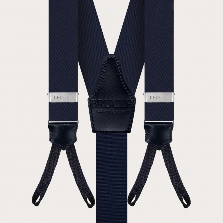 Suspenders with buttonholes and necktie set in blue silk