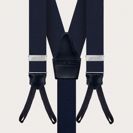 Hosenträger mit Knopflöchern und Krawattenset aus blauer Seide
