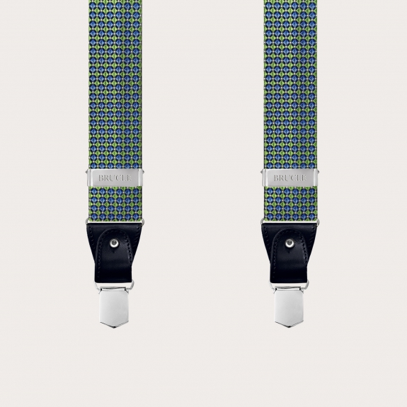 BRUCLE Elegant silk suspenders, green and blue pattern