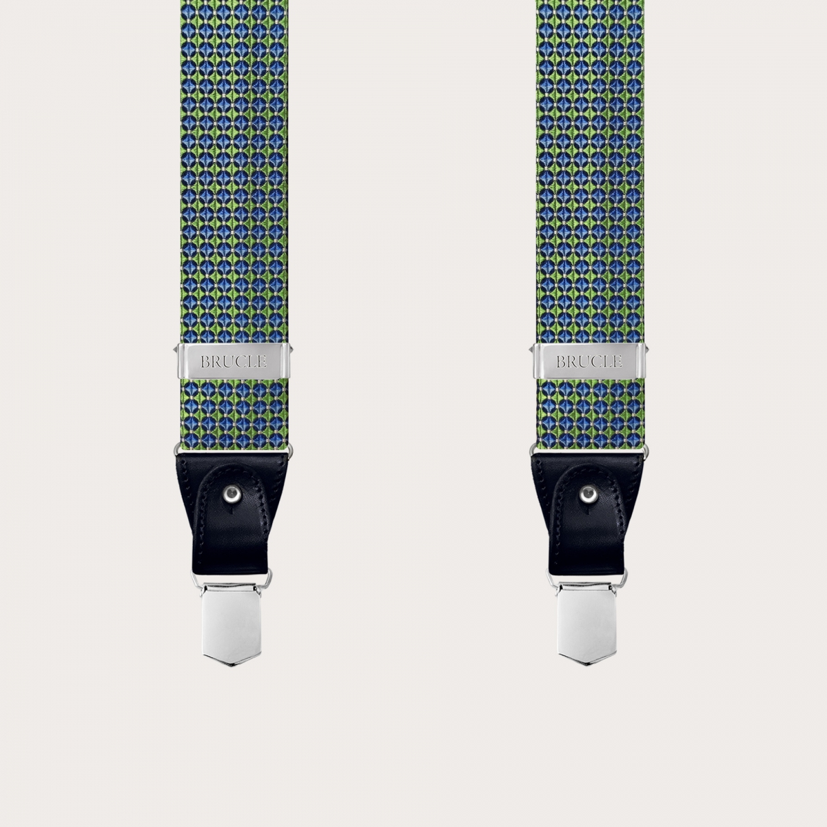 BRUCLE Bretelles élégantes en soie, motif vert et bleu