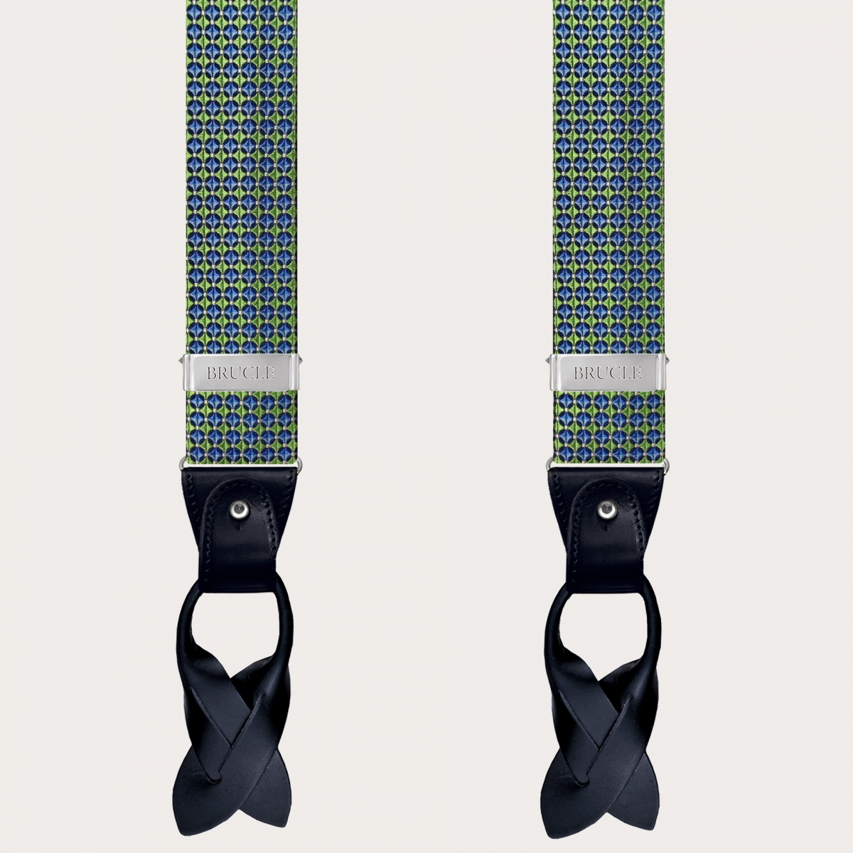 BRUCLE Elegante Seiden-Hosenträger, grünes und blaues Muster