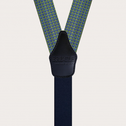 Elegant silk suspenders, green and blue pattern