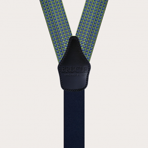 BRUCLE Elegante Seiden-Hosenträger, grünes und blaues Muster