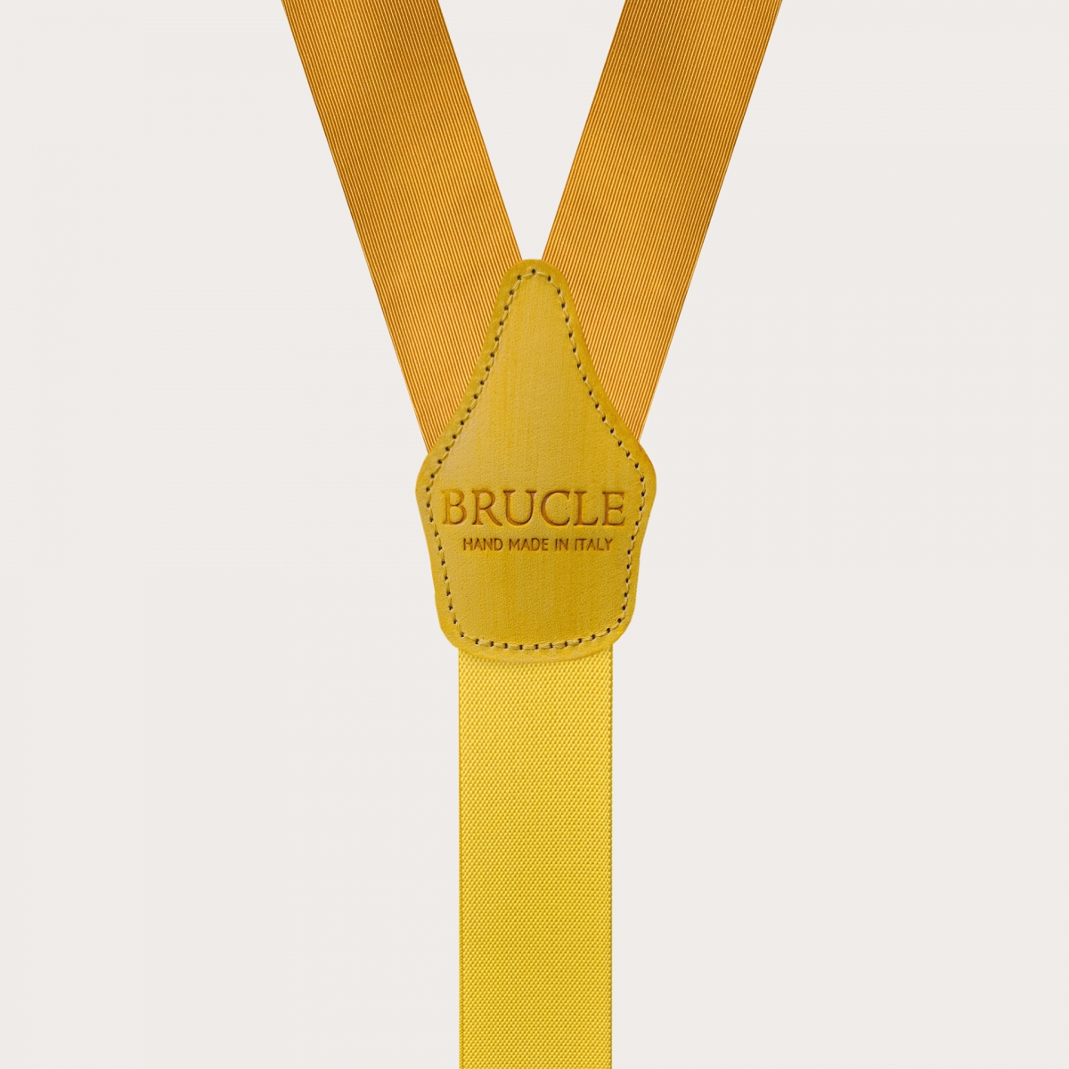 BRUCLE Refined suspenders in yellow jacquard silk with hand-colored leather parts