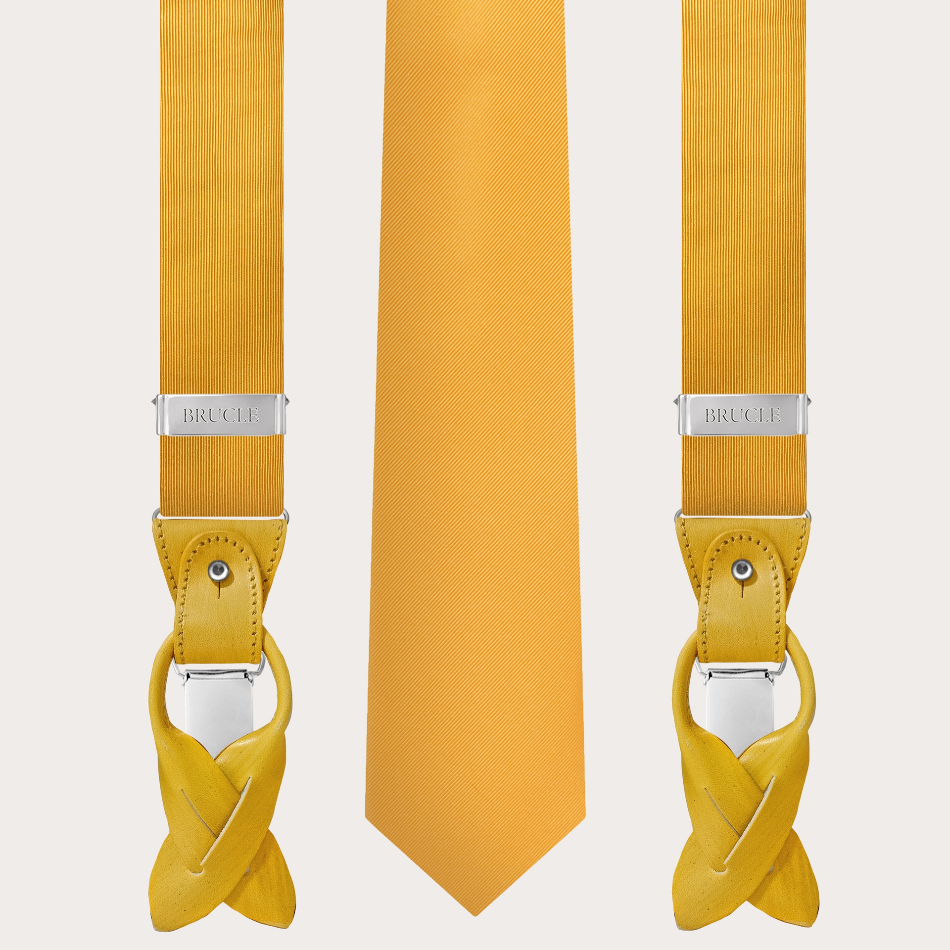 BRUCLE Elegantes Set aus Hosenträgern und Krawatte aus Seide, gelb