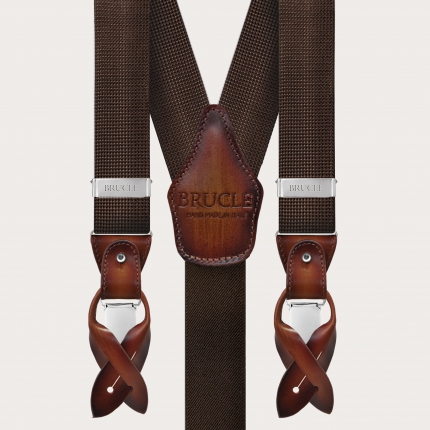 Elegant set of suspenders and bow tie in silk, brown