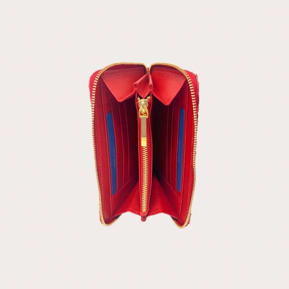 BRUCLE Portefeuille femme compact en cuir de python, rouge brillant