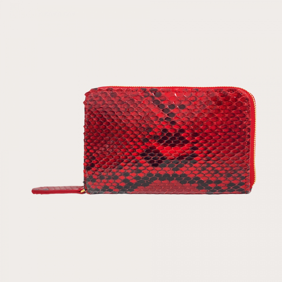 BRUCLE Portefeuille femme compact en cuir de python, rouge brillant