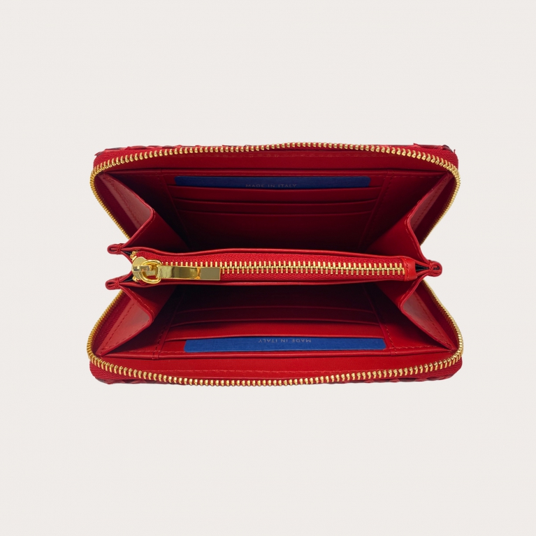 Cartera compacta de mujer en piel de pitón, rojo brillante