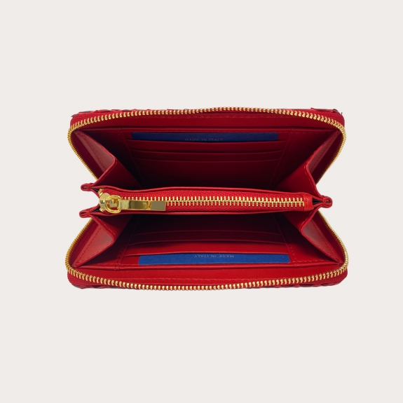 BRUCLE Cartera compacta de mujer en piel de pitón, rojo brillante
