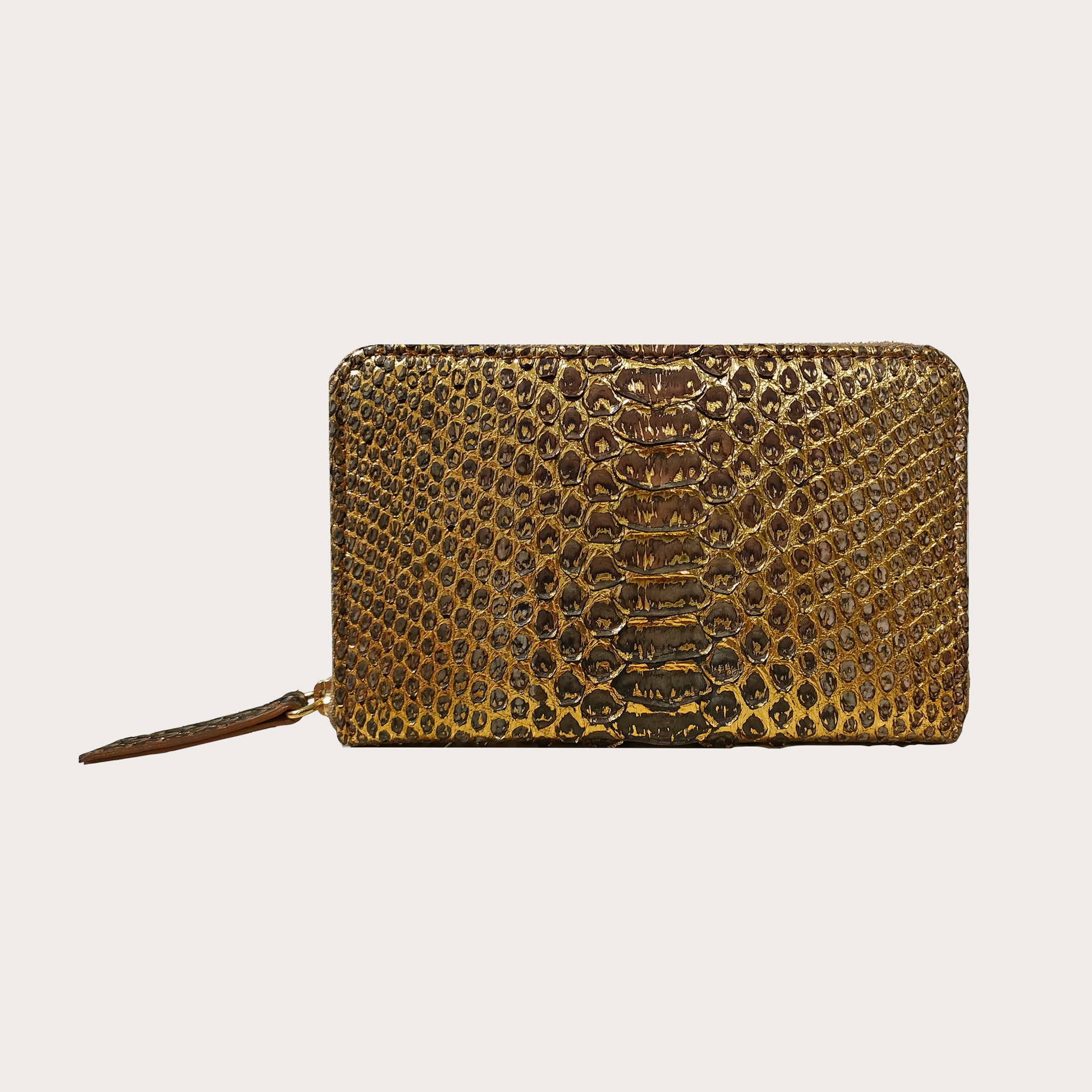 BRUCLE Women's compact wallet in python, hand-painted gold