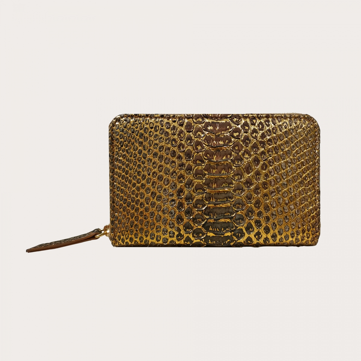 BRUCLE Portefeuille compact pour femme en python, or peint à la main