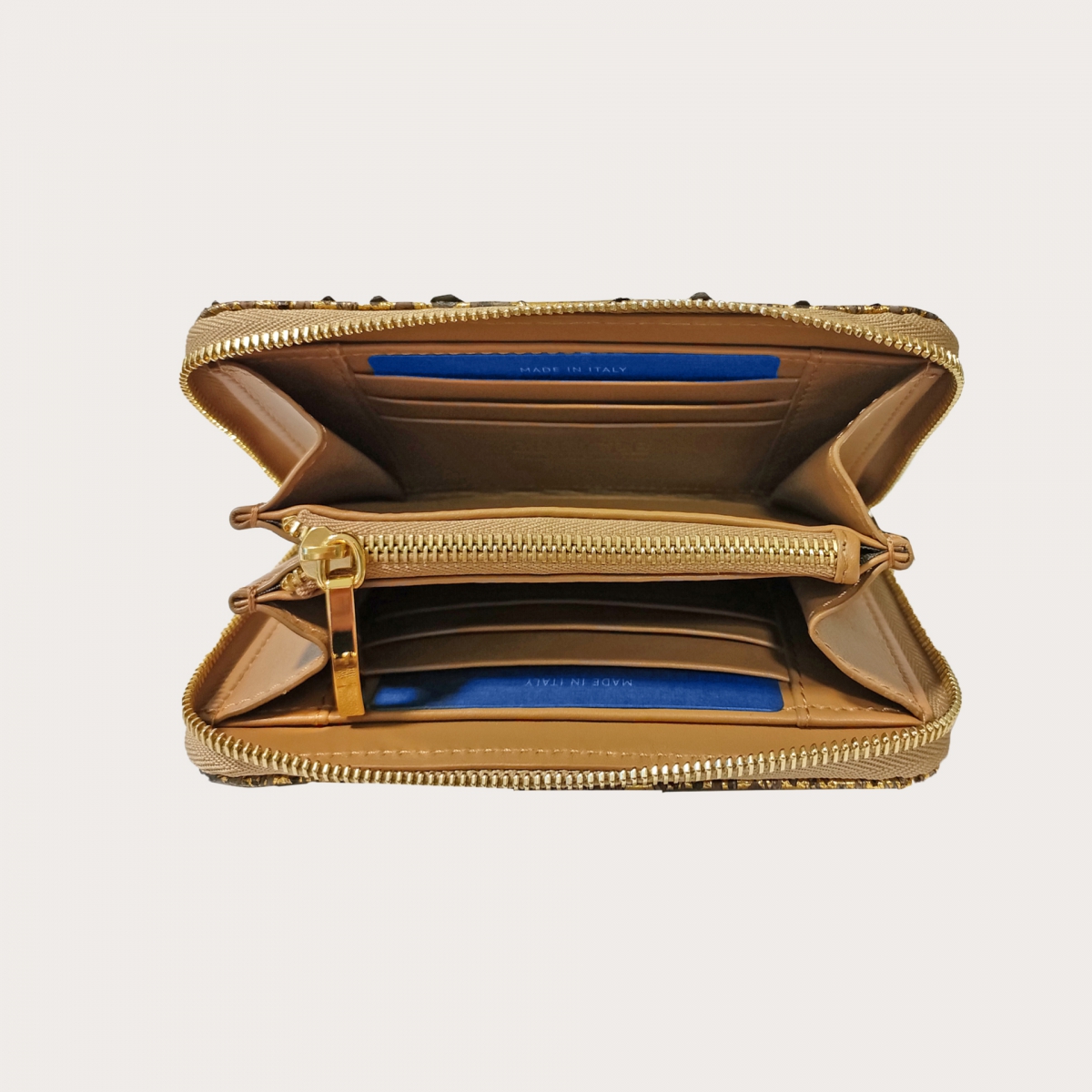BRUCLE Kompakte Damengeldbörse aus Python, handbemaltes Gold