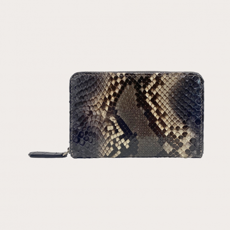 Women's compact wallet in python, shades of grey, shiny