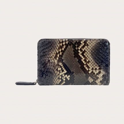 Portefeuille compact pour femme en python, nuances de gris, brillant
