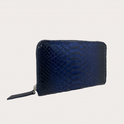 Portefeuille compact pour femme en python, bleu dégradé noir