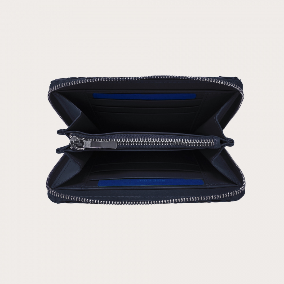 BRUCLE Cartera compacta de mujer en piel de pitón, negro degradado azul