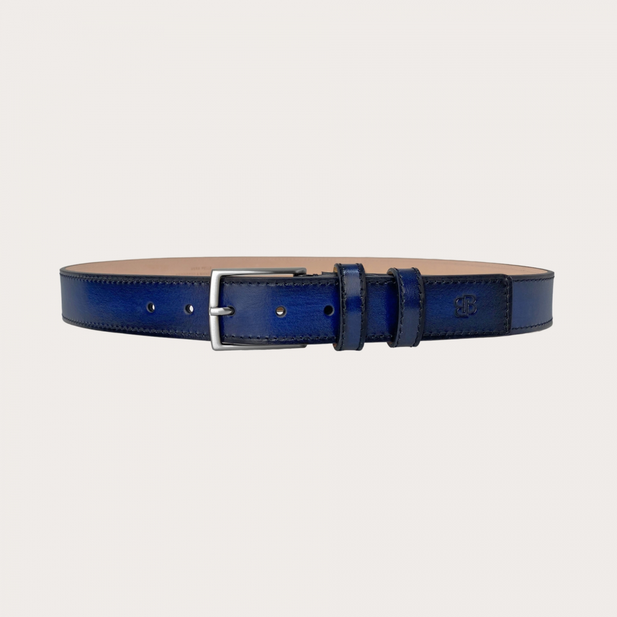 Genuine handbuffered leather belt, blue shaded black