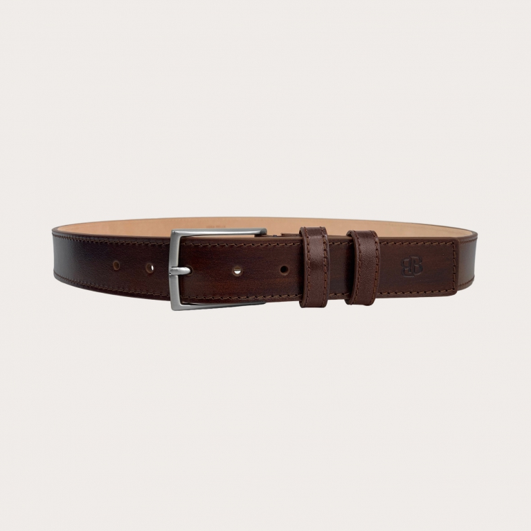 Cinturón elegante marron oscuro de piel pulida a mano