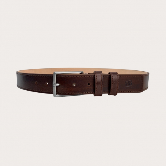Genuine handbuffered leather belt, dark brown