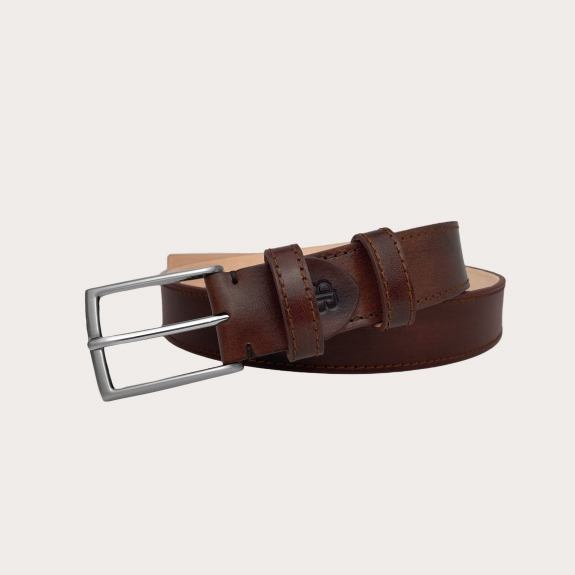 Genuine handbuffered leather belt, dark brown