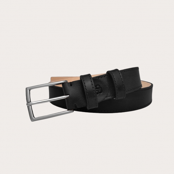 Genuine handbuffered leather belt, black