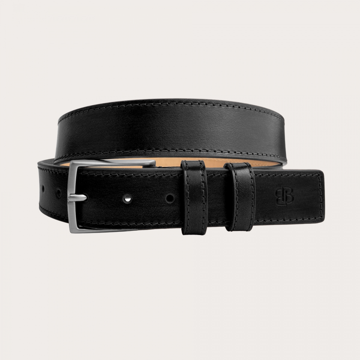 Genuine handbuffered leather belt, black