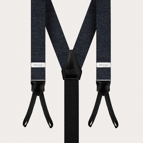 BRUCLE Fine men's set of thin suspenders with buttonholes and bow tie, grey melange