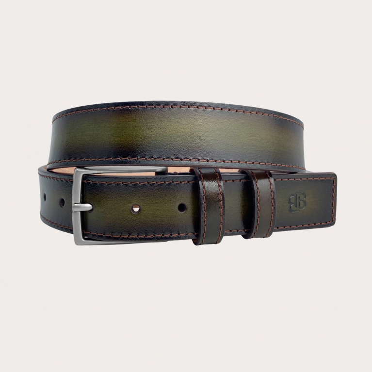 Handgefärbter Ledergürtel in Grün mit braunen Schattierungen