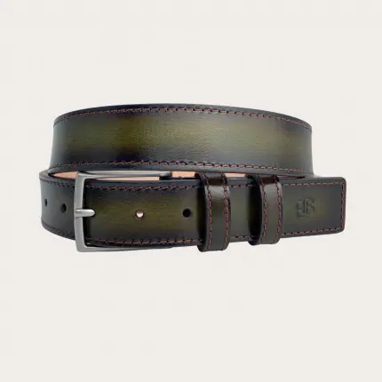 Handgefärbter Ledergürtel in Grün mit braunen Schattierungen