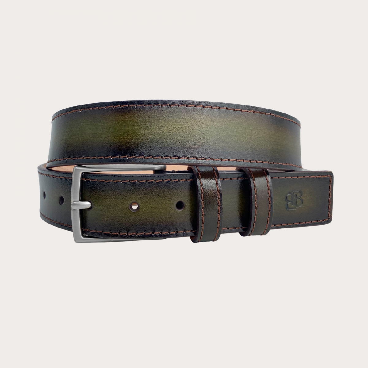 Handgefärbter und braun schattierter grüner Ledergürtel
