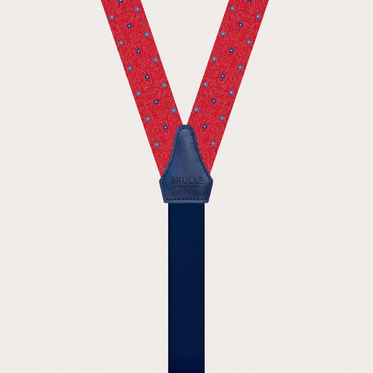 Double use silk suspenders, red floral pattern