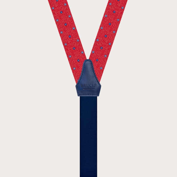 BRUCLE Double use silk suspenders, red floral pattern