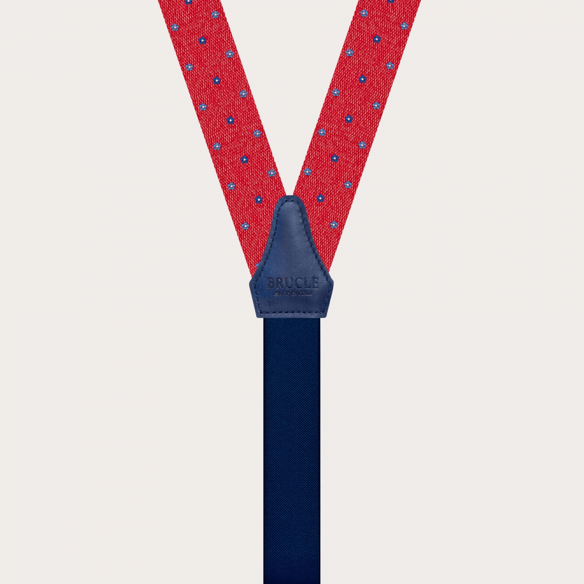 BRUCLE Double use silk suspenders, red floral pattern