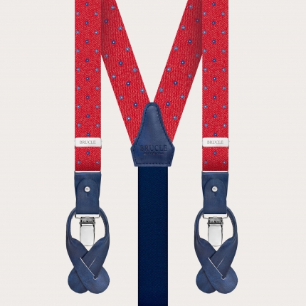 Double use silk suspenders, red floral pattern