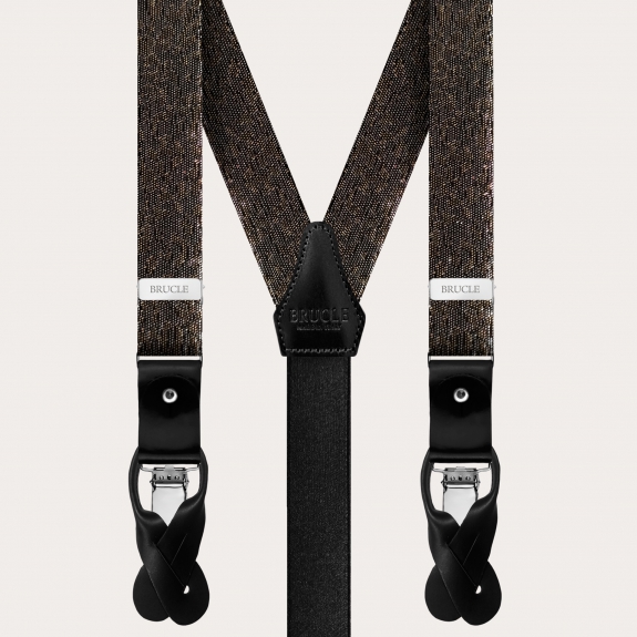 BRUCLE Thin evening suspenders in jacquard silk, black with gold and silver threads