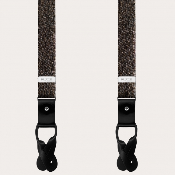 BRUCLE Thin evening suspenders in jacquard silk, black with gold and silver threads