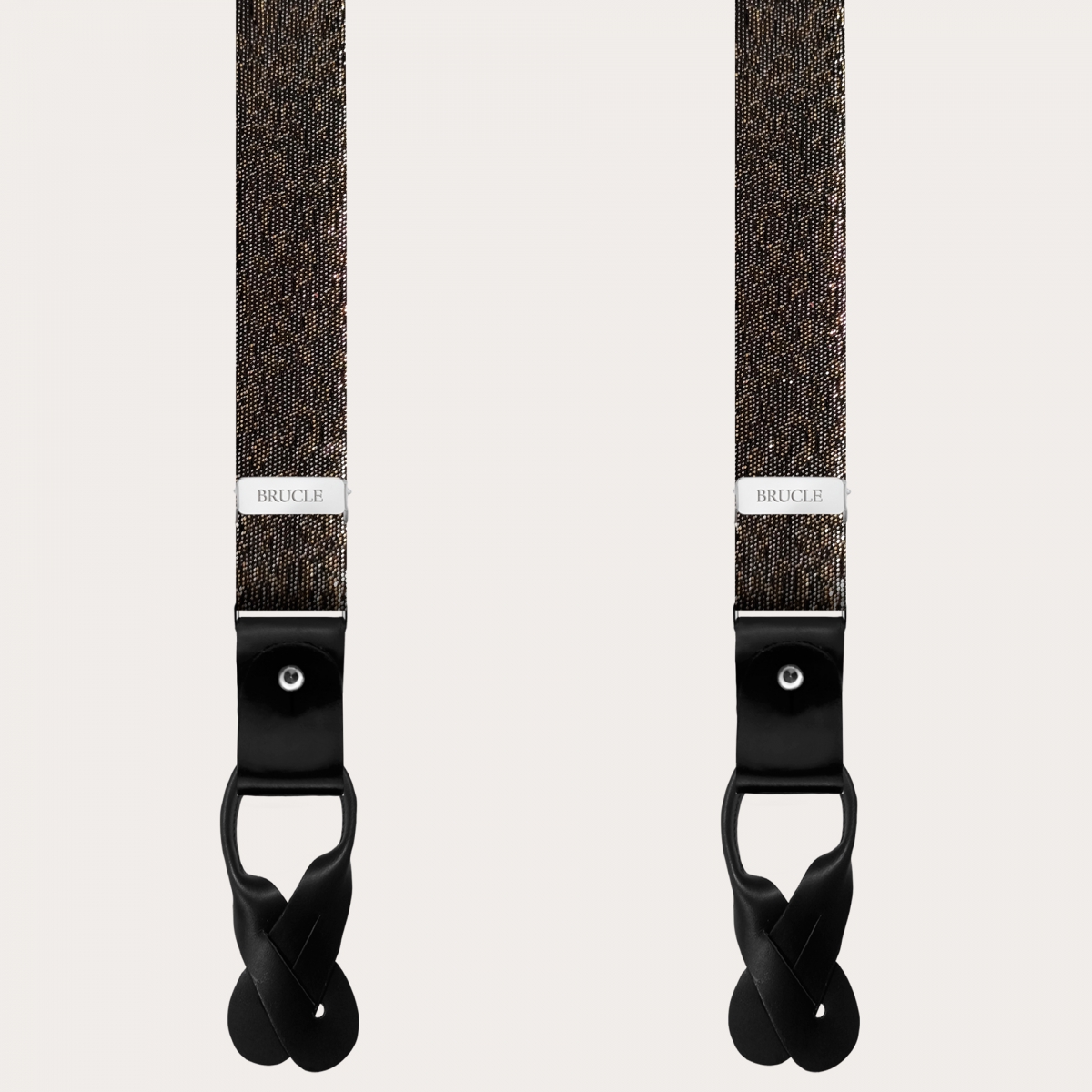 BRUCLE Tirantes finos de noche en jacquard de seda, negro con hilos de oro y plata