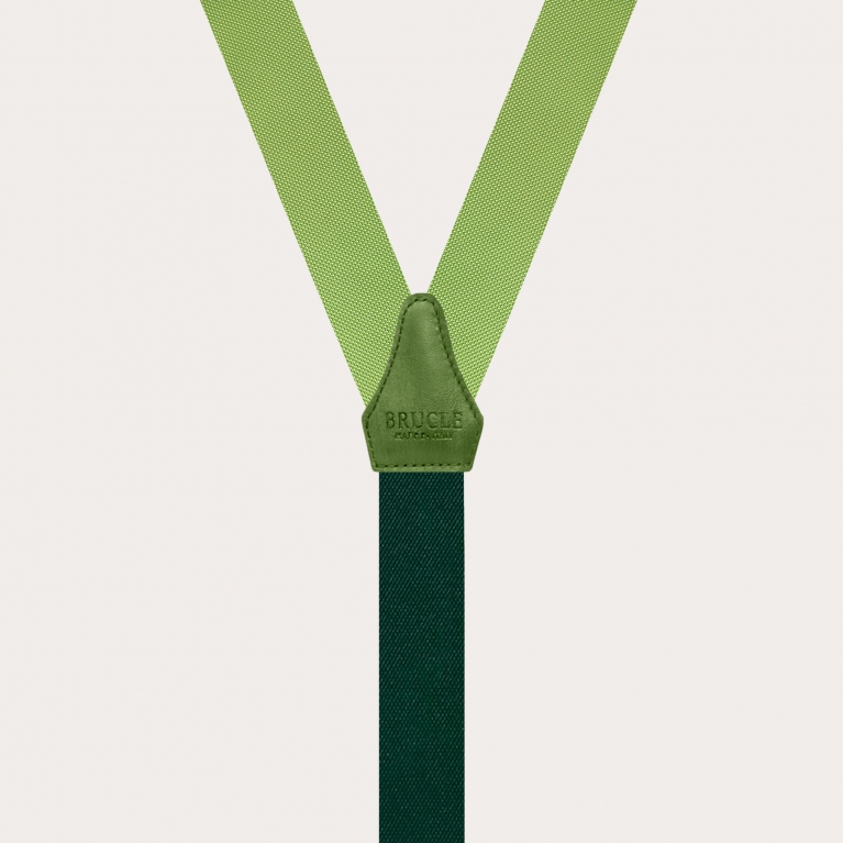 Bretelles fines en soie verte lumineuse avec cuir teint à la main