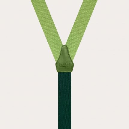 Thin suspenders in luminous green silk with hand-dyed leather