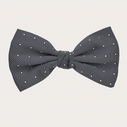 Grey silk bow tie with white dots motif