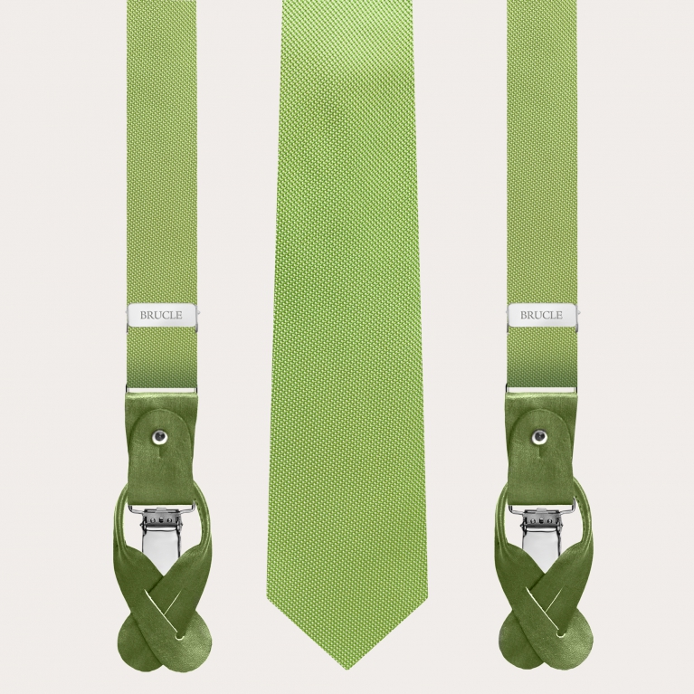 Light green jacquard silk suspenders and tie set