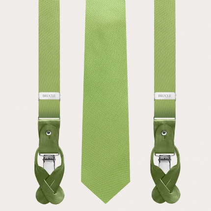 Ensemble bretelles et cravate en soie jacquard vert clair