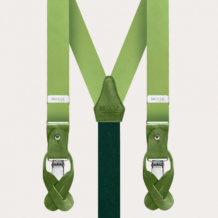 Set di bretelle e cravatta in seta jacquard verde chiaro