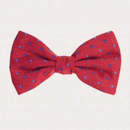Bow tie in Italian jacquard silk, red with floral pattern